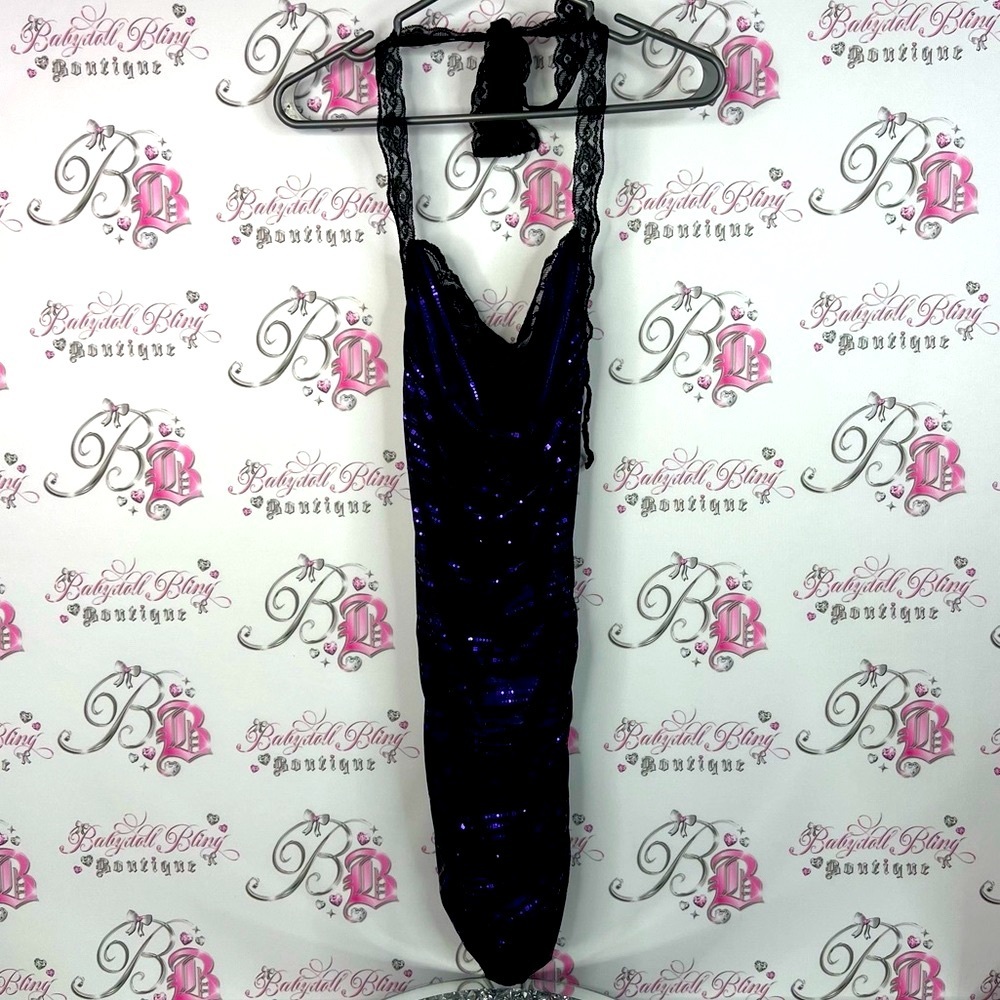 Demore dress sexy lace shiny sparkly Glamorous Backless Purple and Black Dress